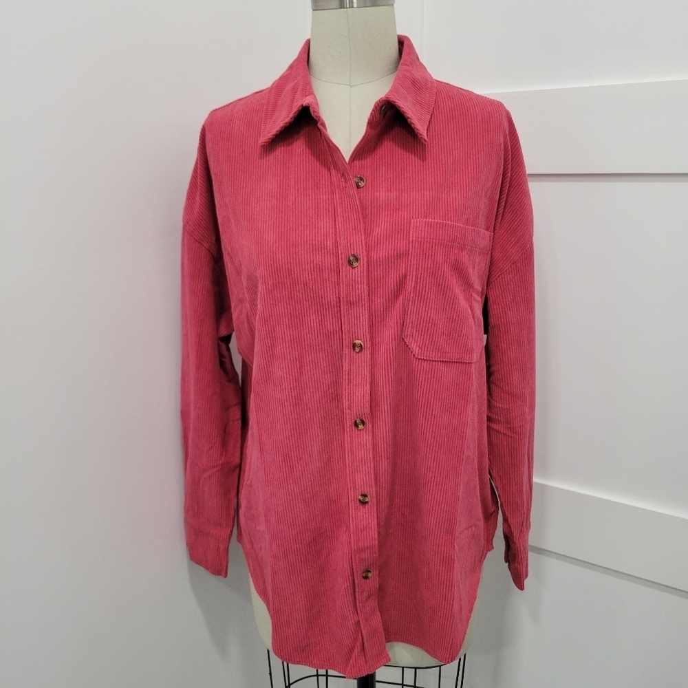 NWOT Women's Corduroy Pink Shirt Button Front Blouse Top